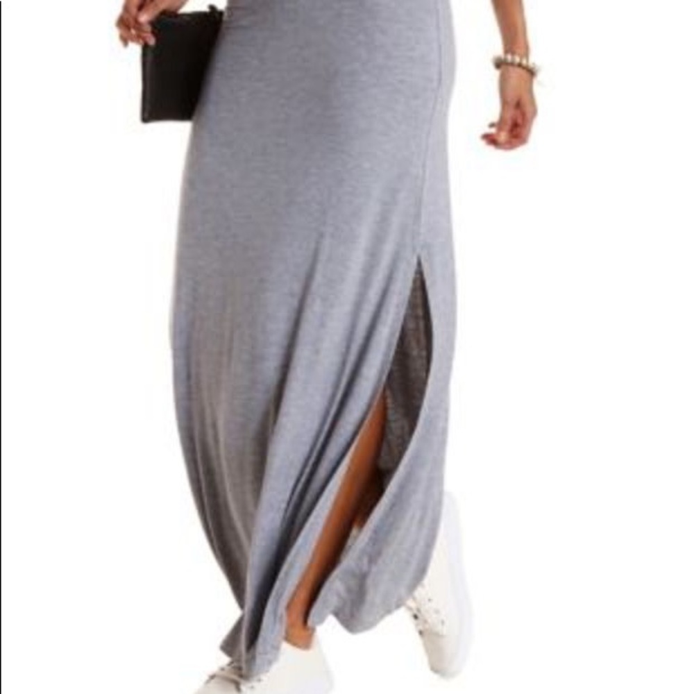 Heather Grey Maxi Skirt With Slits